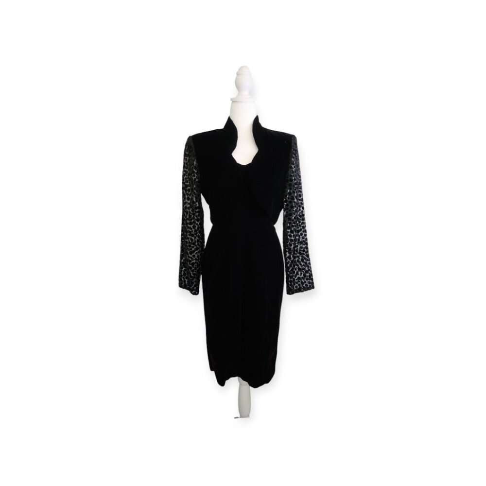 🖤 Vintage Niki Originals 2-piece Black Velvet Dress with Sheer Sleeve Jacket 🖤